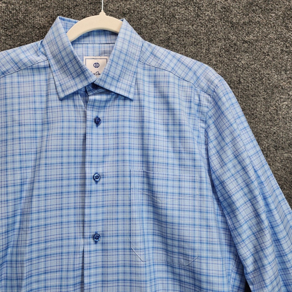 David Donahue Mens Blue Plaid Cotton Button Down Shirt M Preppy Classic Office